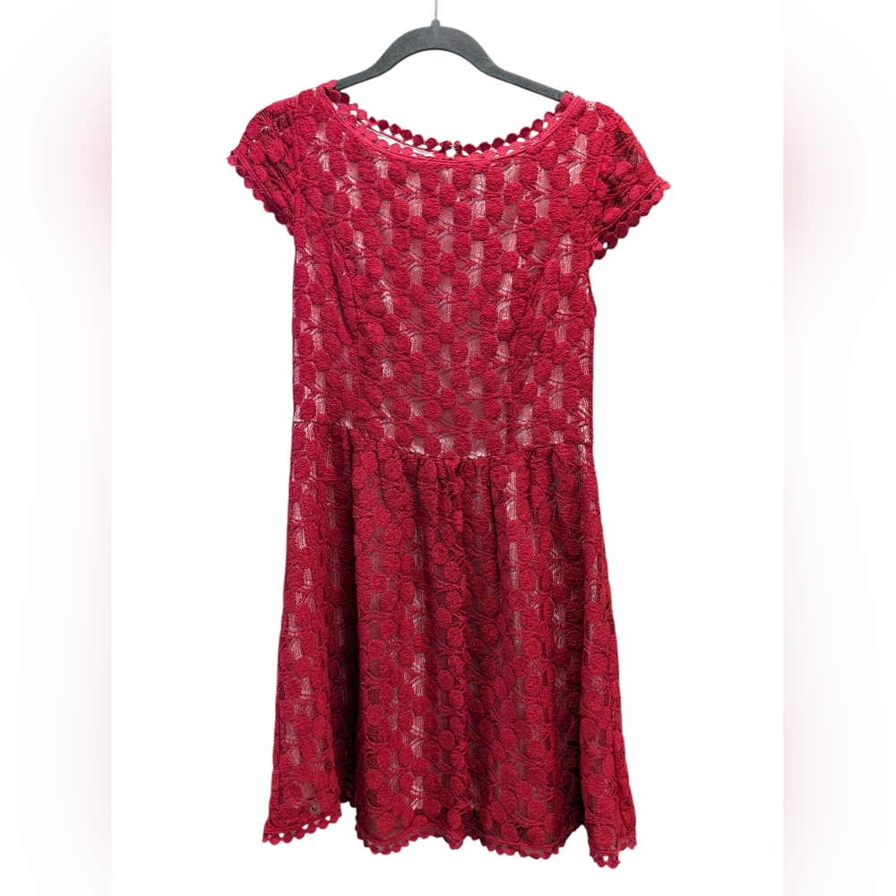 Kensie Red Crochet Lace White Lined Fit & Flare Dress Size Medium
